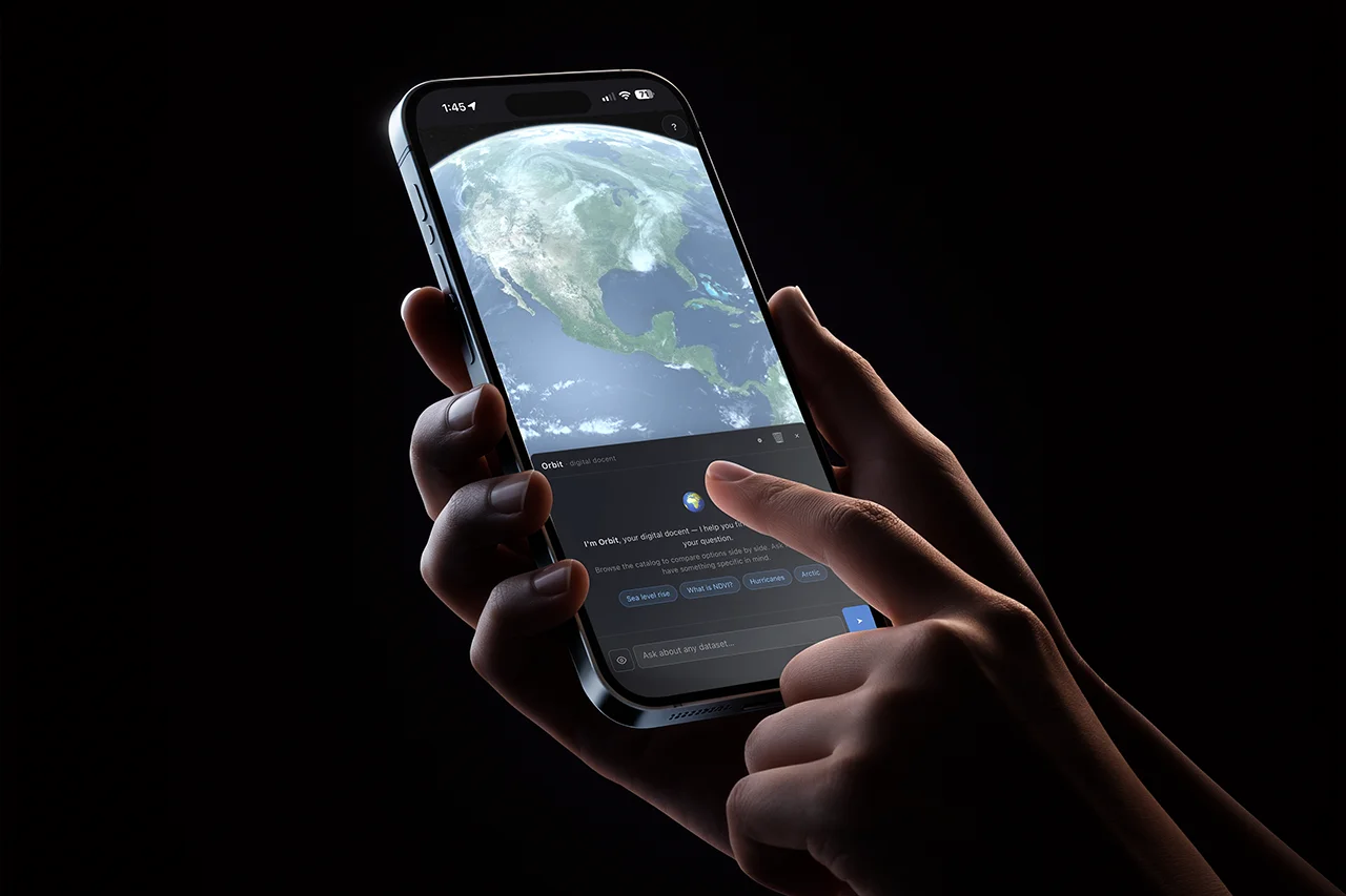 TerraViz running on a phone — the photoreal globe rendered in the browser on a handheld device